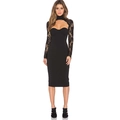 Elegant black lace sleeve bodycon midi dress featuring a cutout sweetheart neckline - XS / Black
