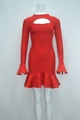 Sexy red bodycon mini dress with cut-out neckline and elegant flared long sleeves - XS / Red
