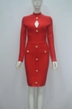 Rode bandagejurk met lange mouwen, borstuitsnijding en gouden leeuwenkop knopen - XS / Rood