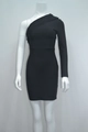 Detail of black one-shoulder long sleeve mini dress on a white mannequin torso - XS / Black
