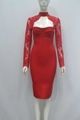 Elegant red lace sleeve bodycon dress with halter neckline and bandage texture - XS / Red