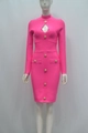Roze mini-bandagejurk met lange mouwen, uitsnijding en gouden knopen - XS / Rozerood