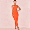 Bright orange one shoulder bodycon bandage midi dress with slimming silhouette - XS / Orange