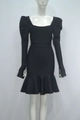 Detail of black square neck bandage dress with puff sleeves and ruffled fishtail hem - XS / Black