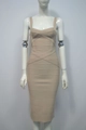 Elegant beige bandage bodycon dress with crisscross V-neck and spaghetti straps - Apricot