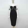 Detalle del vestido bandage negro con tres capas de cadenas de diamantes de imitación - XS / Negro