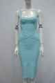 Fashionable light blue bandage midi dress with cross chest design and sweetheart neckline - Light Blue