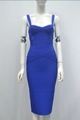Elegant royal blue bandage bodycon midi dress with cross V-neck for women - Dark Blue