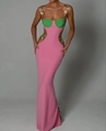 Sexy pink and green bandage dress with metallic shell accents and cutout details - XS / Pink