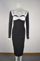 Detail of long sleeve bodycon dress with black and white contrast and ribbed texture - XS / Black and White Patchwork