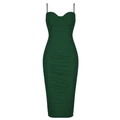 Mouwloze donkergroene geplooide bandage midi-jurk met spaghettibandjes en een V-hals - XS / Groen