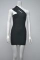 Detail of black one-shoulder bandage mini dress with hollow neckline and tight texture - XS / Black