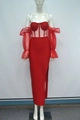 Abito a fascia rosso con spalle scoperte, maniche in mesh e spacco alto - XS / Rosso