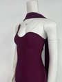 Close-up of wine red ribbed knit bodycon dress featuring elegant neck wrap and tube top detail - XS / Burgundy