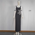 Abito lungo nero senza maniche vestibilità slim con dettaglio in rete e paillettes - XS / Nero