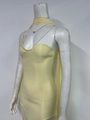 Detail of light yellow bandage bodycon dress featuring mesh scarf and U-neckline - XS / Light Yellow