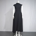 Elegant sleeveless high-neck midi dress in black with asymmetrical hem for formal occasions - XS / Black