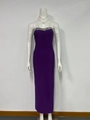 Slim fit purple tube top party dress with crystal floral neckline and bodycon silhouette - XS / Deep purple