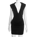 Vestido negro sin mangas con escote en V profundo y detalles de frunces horizontales - S / Negro