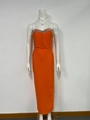 Sexy orangefarbenes trägerloses Maxikleid mit silbernen Strass-Blumenverzierungen - Orange