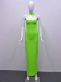 Abito a fascia verde neon con scollo all'americana e vestibilità slim per feste - Verde Fluorescente