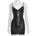 Mouwloze zwarte bodycon mini-jurk met krokodillentextuur en smalle bandjes met V-hals - M / Zwart