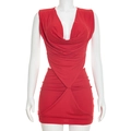 Vestido ajustado rojo sin mangas con escote en V profundo y detalle de nudo frontal - S / Rojo