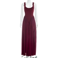 Detail of burgundy sleeveless dress featuring square neckline and pleated chiffon skirt - S / Burgundy