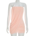 Detail of ruched mesh fabric on a slim fit strapless light pink mini bodycon dress - S / Pink