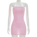 Mouwloze roze bodycon mini-jurk met witte stippen en strapless bandeau-ontwerp - S / Roze
