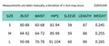 Size chart for polka dot mesh dress including bust, waist, and hip measurements - Color Field Error