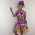 Women stripe knit halter top and mini skirt two-piece set with vibrant color block pattern - S / Top And Bottom / Mixed Print