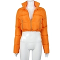 Piumino corto arancione con collo alto e tasche con zip da donna - S / Arancione