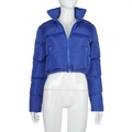 Women's puffer jacket in bright blue featuring stand collar and quilted design - Blue