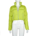 Women's padded puffer jacket in vibrant neon green with high collar and side pockets - Light Green