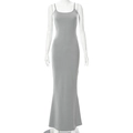 Minimalist grey slim fit sleeveless maxi dress with thin straps and bodycon silhouette - XXS / Gray