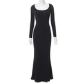 Close-up of black bodycon maxi dress featuring a scooped neckline and slim fit design - S / Black