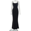 Slim fit black sleeveless maxi dress with thin straps and elastic knit fabric finish - XXS / Black