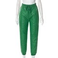 Detail of green diamond quilted joggers with drawstring waist and elastic cuffs - S / Green