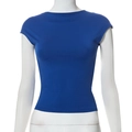 Detail of royal blue short sleeve slim fit top with backless cutout and crew neckline - S / Dark Blue