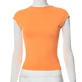 Detail of slim fit bright orange backless top with short sleeves and ribbed texture - S / Orange