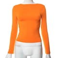 Detail view of the fitted orange long sleeve t-shirt fabric and classic round neckline - S / Orange