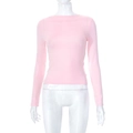 Vista dettagliata della maglia rosa a maniche lunghe slim fit con scollo rotondo versatile - S / Rosa