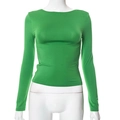 Macro shot of vibrant green knitted texture and seamless sleeve stitching on slim-fit top - S / Green