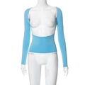 Dettaglio top aderente azzurro a maniche lunghe con scollo a U profondo e design cut-out - S / Blu