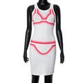 Detailed close-up of the creative red gradient bikini graphic print on white tank dress - S / White