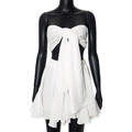 Detailed view of white strapless top with oversized bow and layered ruffle mini skirt set - S / Top And Bottom (D24ST194) / White