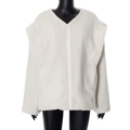 Detail of fleece cardigan with ruffled shoulder design and white zip-up collar - S / White