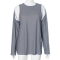 Women's casual loose long sleeve top with black and white stripes and cold shoulder cutouts - L / White