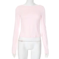 Close-up of a light pink slim fit long sleeve top with a refined boat neck design - S / Pink